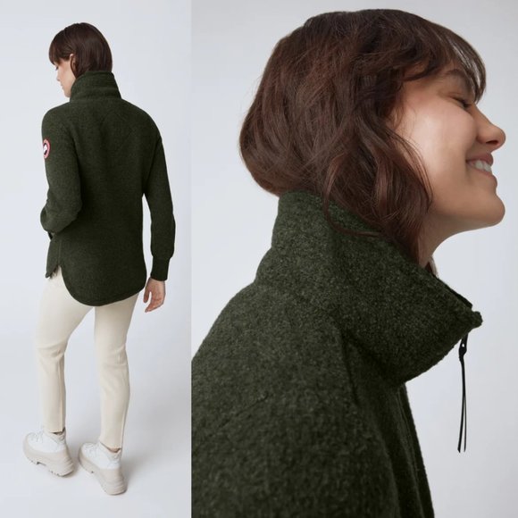 ❌SOLD❌NWT Canada Goose Severn 1/2 Zip Fleece Sweater Wool High Collar Dark Sage - Picture 2 of 9